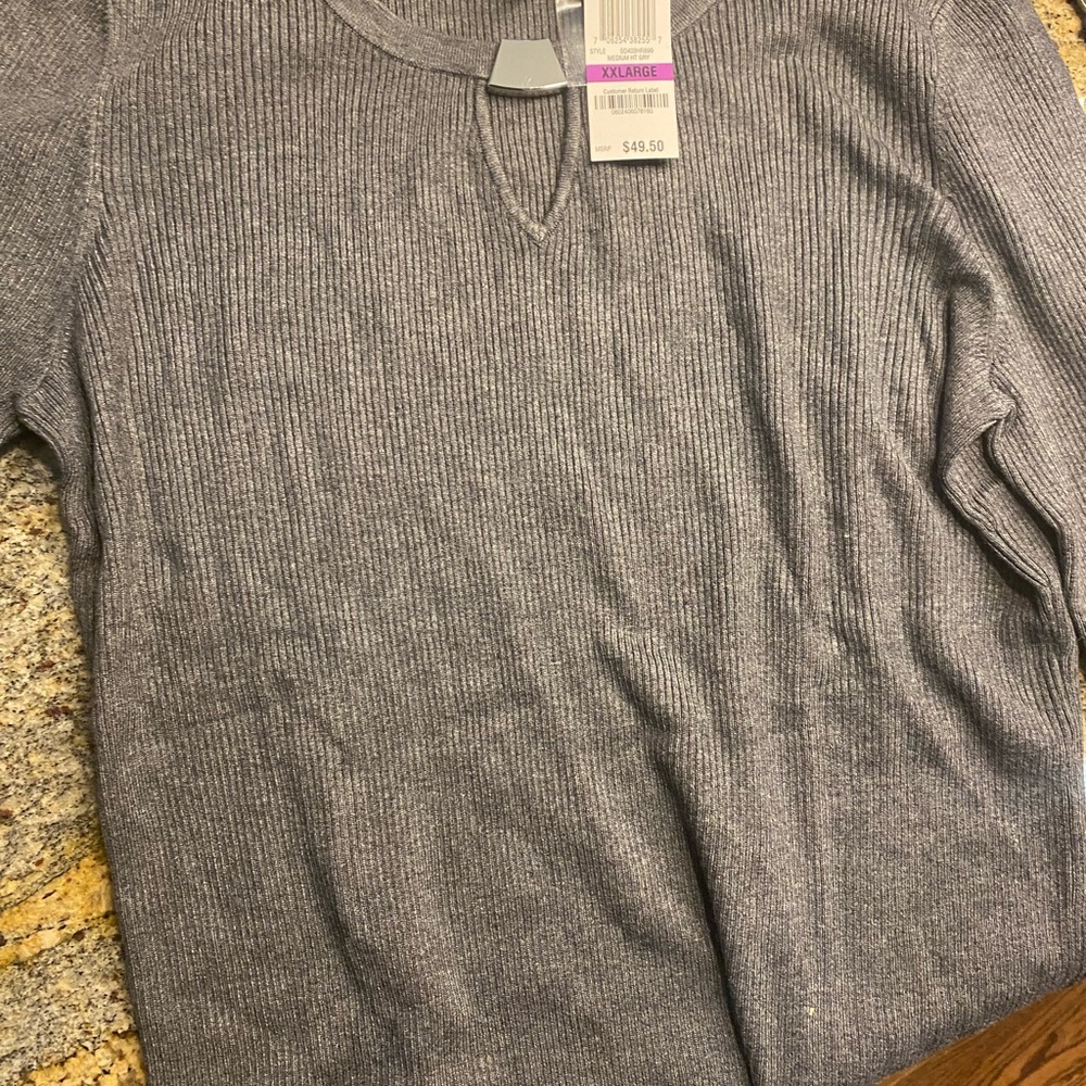 INC International Concepts Charcoal Ribbed Knit Top